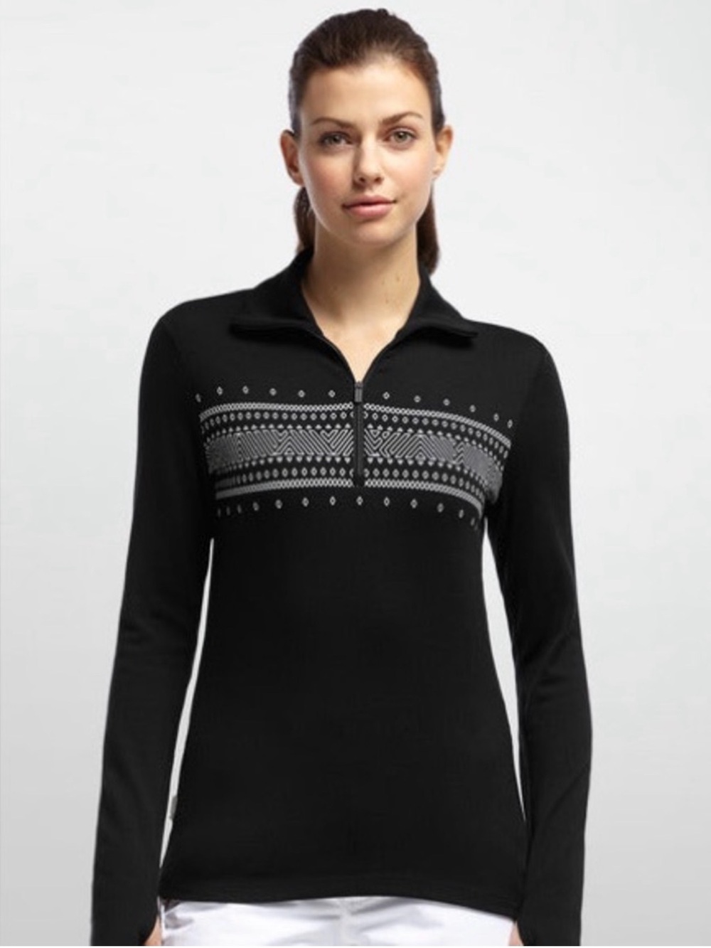 Icebreaker Merino Bodyfit 260 1/2 Zip Black w/ White Nordic Detail Women Size M